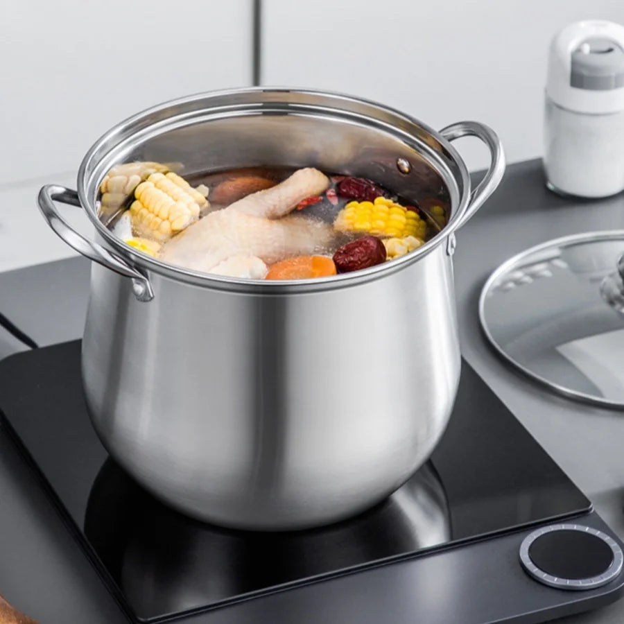 Grand pot en acier inoxydable, idéal pour soupes, ragoût et plus encore, Durable, facile à nettoyer, Gadget de cuisine essentiel, 1 pièce