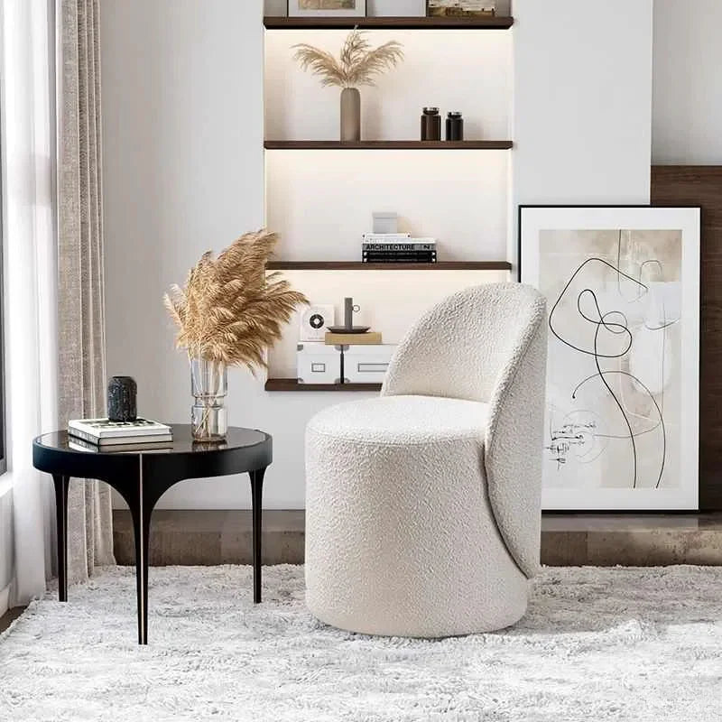 Tabouret de coiffeuse en bois massif |   Dossier rembourré souple |   Conception rotative ergonomique |   Chaise de loisirs pour chambre à coucher/maison