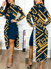 Ensemble deux pièces pour femmes, robes imprimées, manches longues, col mi-haut, Cardigan fendu, costumes élégants, ligne A, bureau, Y2k