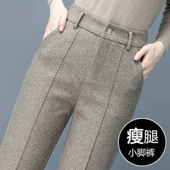 Pantalon en laine pour femme, sarouel droit élégant, polaire, Version coréenne, Blazer chaud, décontracté, collection automne-hiver 2024