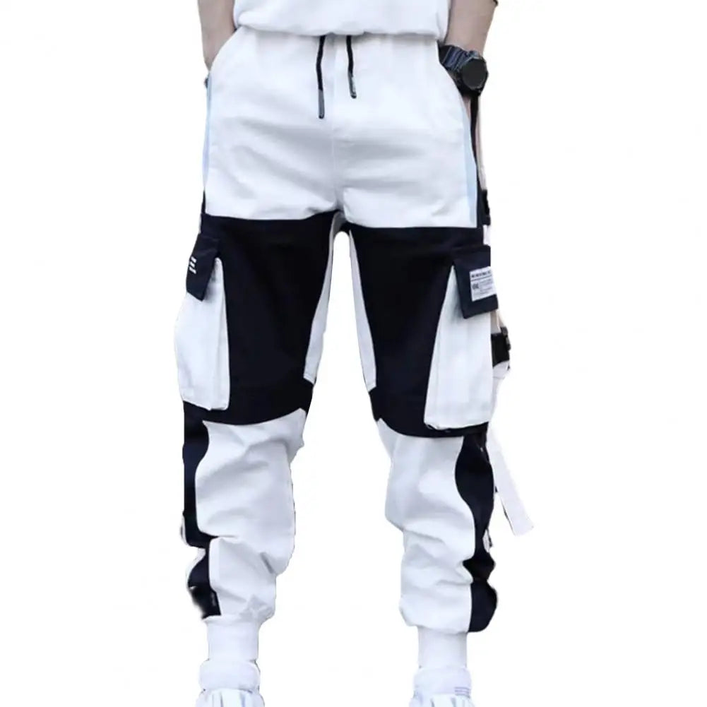 Men Cargo Pants With Multi-pocket Deep Crotch Buckle Decor Loose Fit Hip Hop Pants Streetwear Spring Loose Long Trousers for Men
