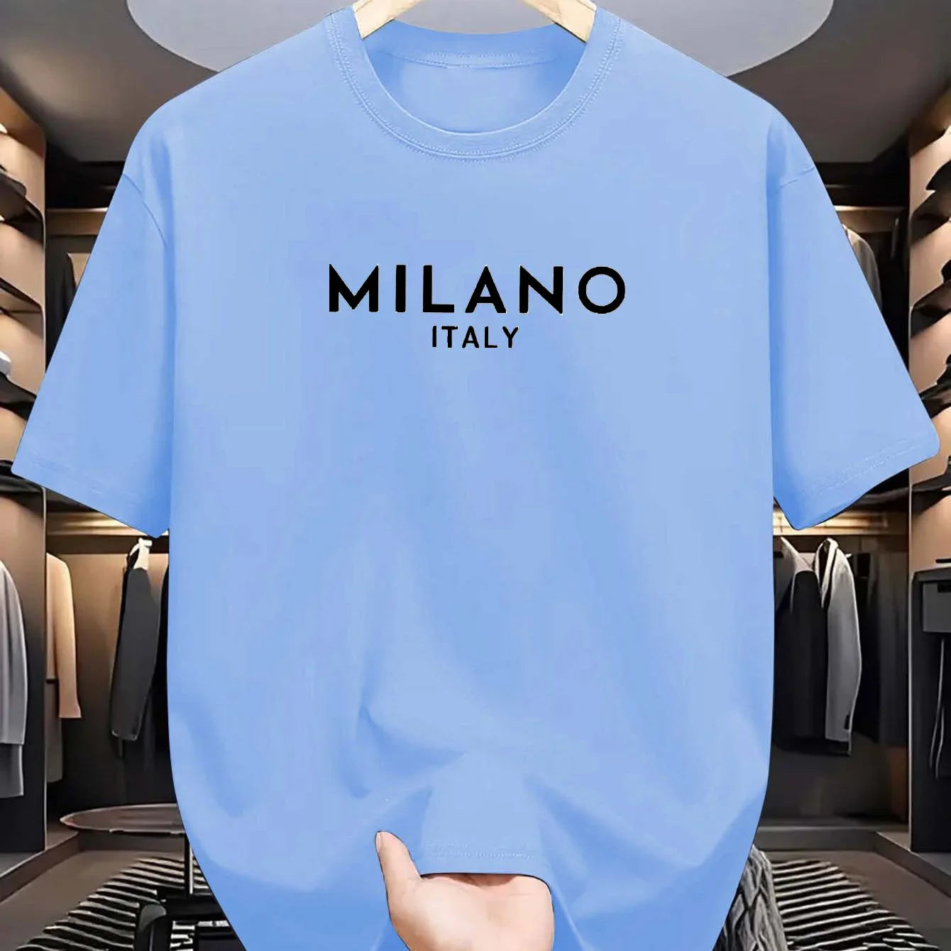 T-shirt à manches courtes et col rond pour hommes, 100% pur coton, décontracté, ample et à la mode, lettre MILANO ITALY imprimée, été