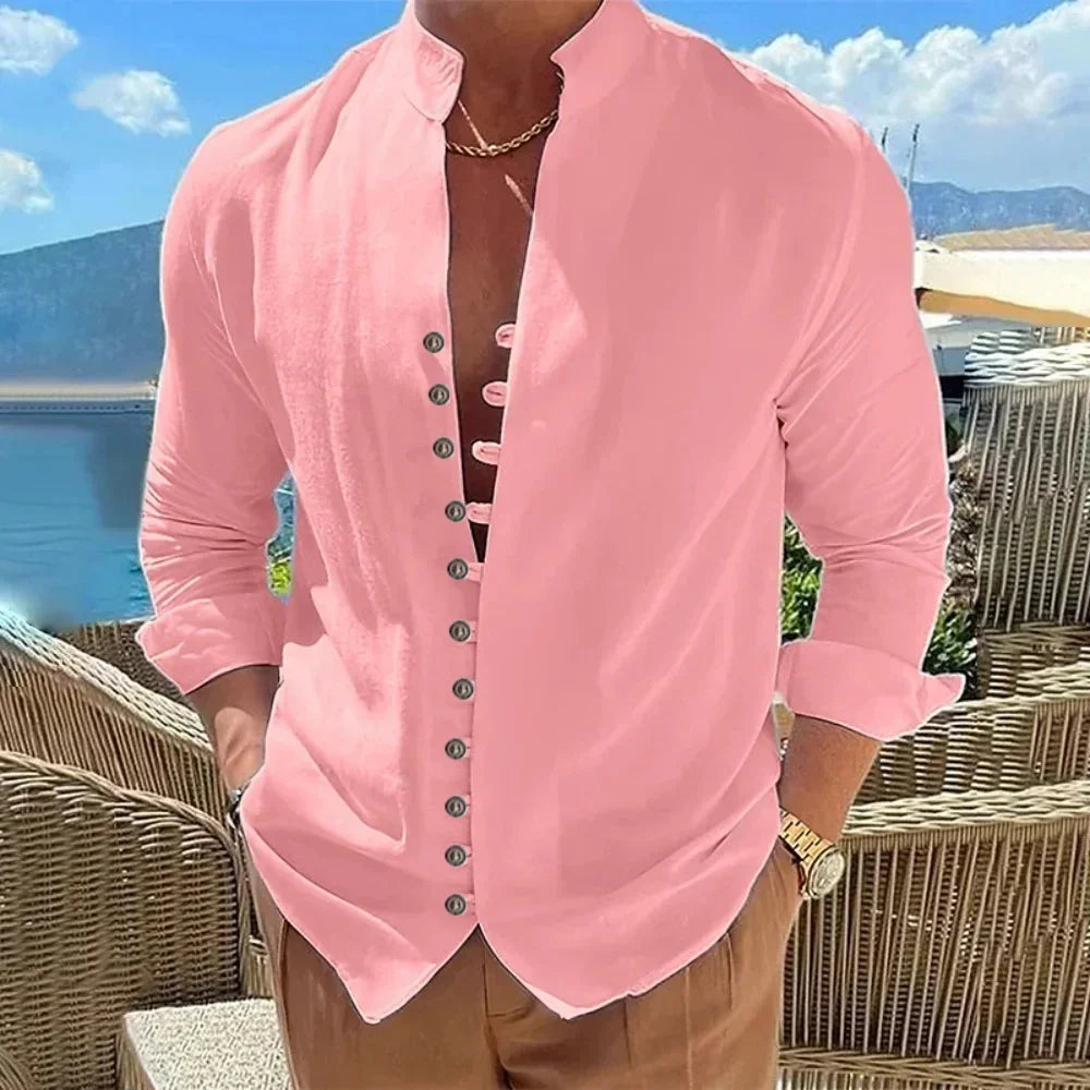 Nouveau Printemps Automne chemise décontractée lâche Hommes Couleur Unie Chemise À Manches Longues Chemises Boutons Vintage Grande taille