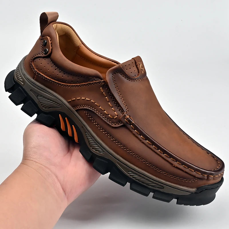 Mocassins en cuir de Style rétro pour hommes, chaussures confortables et décontractées, respirantes, pour la conduite, pour voyage, escalade, Camping