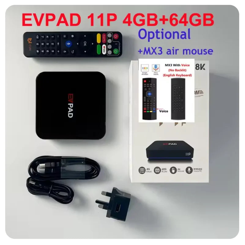 2025 nouveau boîtier de télévision intelligent EVPAD 10P/11P Allwinner H6 CPU 4G + 64G AI télécommande vocale chaude en asie royaume-uni japon USA France corée SG top set box