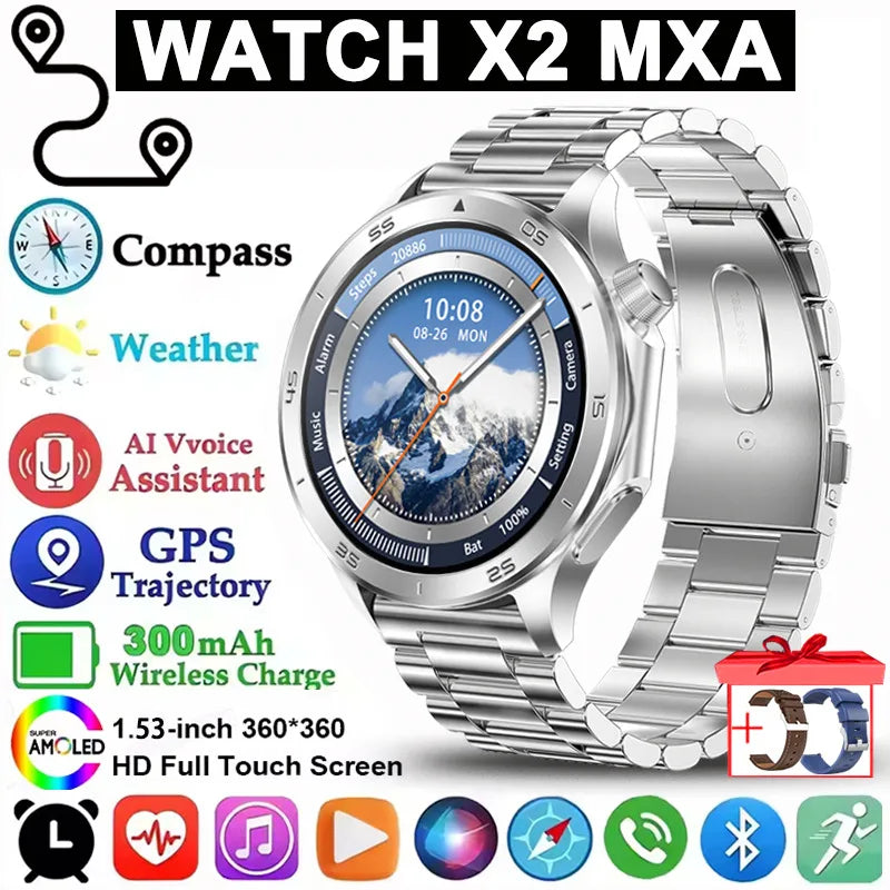 Pour montre OPPO X2 sport montre intelligente hommes HD écran GPS tracker boussole Bluetooth appel fréquence cardiaque étanche montre intelligente 2025 nouveau