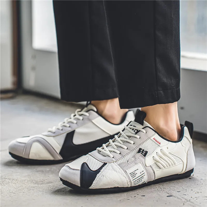 Chaussures de sport décontractées pour hommes, mocassins quatre saisons, baskets en cuir à lacets, confortables et respirantes, personnalité de conception tendance