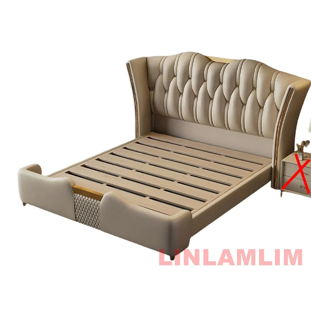 MINGDIBAO-Cadre de lit en cuir véritable avec Accents dorés, mobilier de luxe moderne, design, pour chambre à coucher, queen/king size