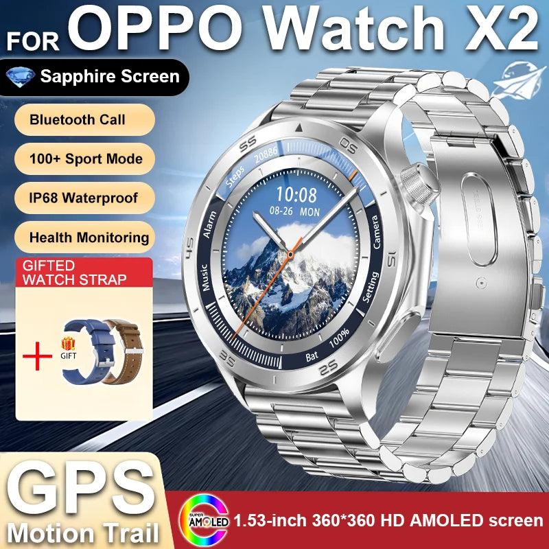 2025 nouveau pour OPPO montre X2 Bluetooth appel Smartwatch AMOLED écran fréquence cardiaque boussole IP68 étanche GPS sport montre intelligente hommes