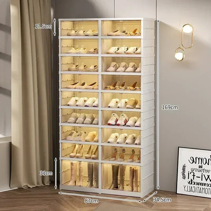 Organisateur de étagères à chaussures pliables pour placard, boîte de rangement de chaussures pliables en plastique, transparente, empilable avec assemblage facile