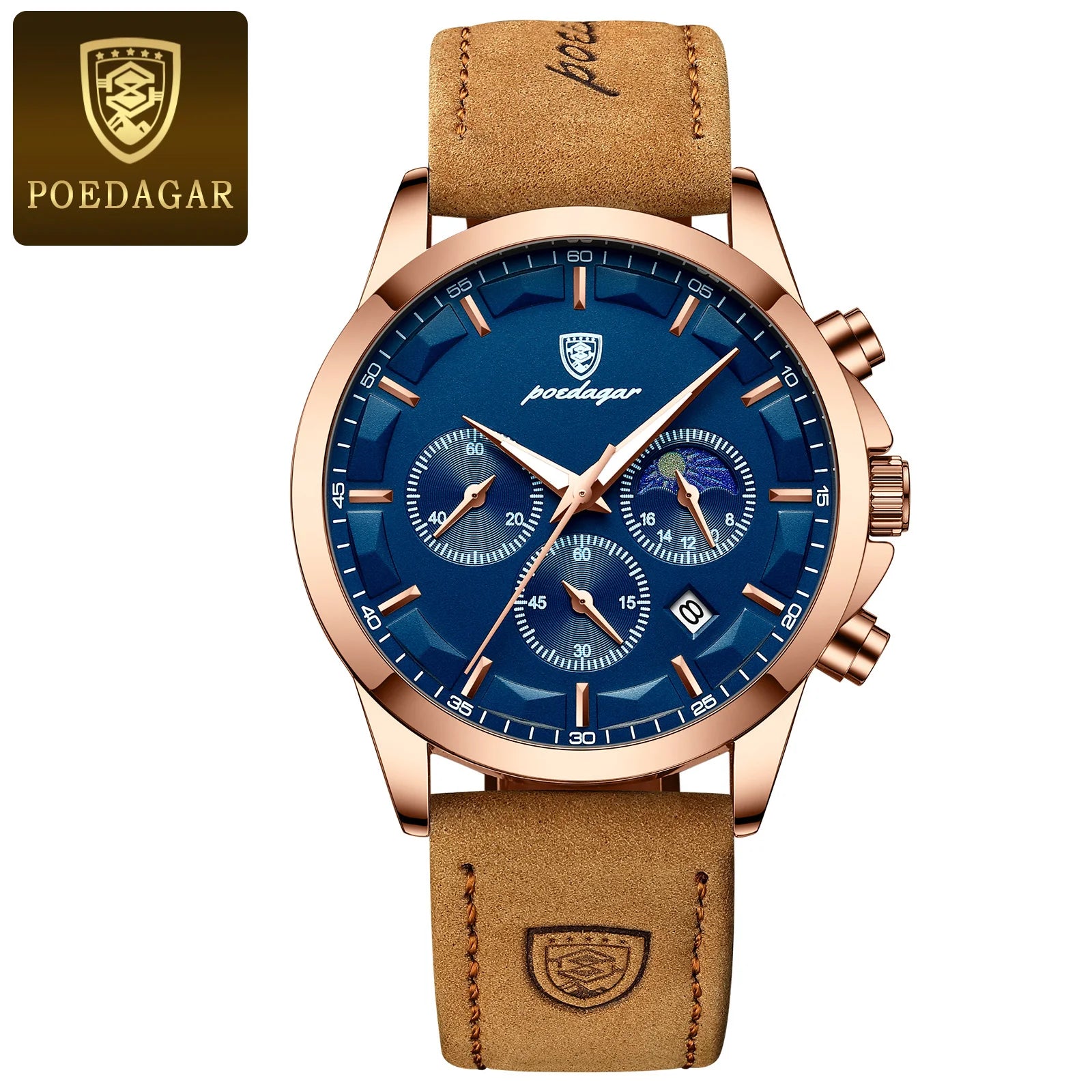 POEDAGAR Hommes Montre à quartz Luxe Sports Étanche Chronographe Lumineux Date Homme Montre-bracelet Entreprise Cuir Montres Hommes Horloge