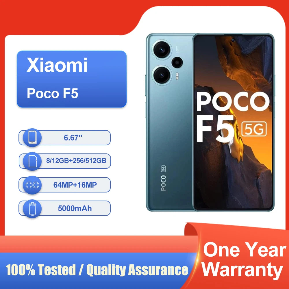 Xiaomi Poco F5 5G smartphone 64MP caméra mondiale rom Qualcomm empreinte digitale 5000mAh téléphone utilisé
