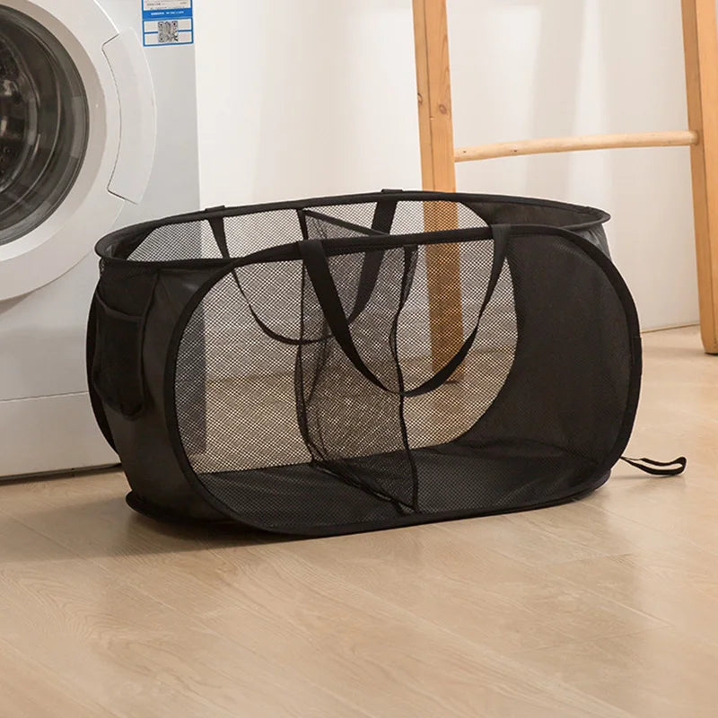 Panier à linge pliant cloison vêtements sales tri sac en maille organisateur de salle de bain épaissi avec cadre seau de rangement en tissu