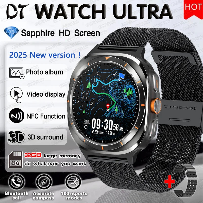 2025 nouveau pour HUAWEI DT montre Ultra 7 SmartWatch 32 go de mémoire TWS musique vidéo NFC Bluetooth appel HD saphir écran Bracelet intelligent