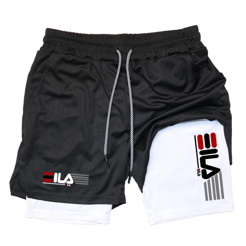 Shorts de compression 2 en 1 pour hommes, culotte de sport respirante à double couche, short de plage décontracté à séchage rapide