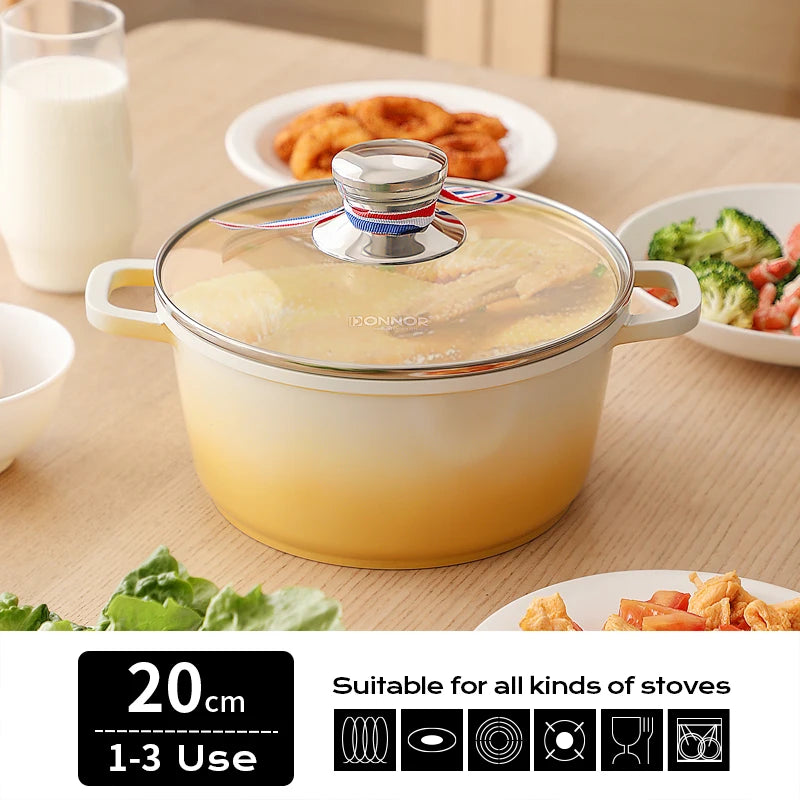 DONNOR 3QT marmite antiadhésive marmite à Induction avec couvercle en verre trempé marmite à soupe de cuisine marmite avec poignée de séjour cool J475