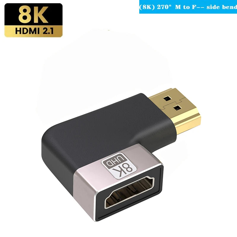 Adaptateur HDMI 2.1, 8K, Angle droit de 90 à 270 degrés, convertisseur mâle à femelle, connecteur d'extension de câble HDMI pour TV, ordinateur portable, moniteur