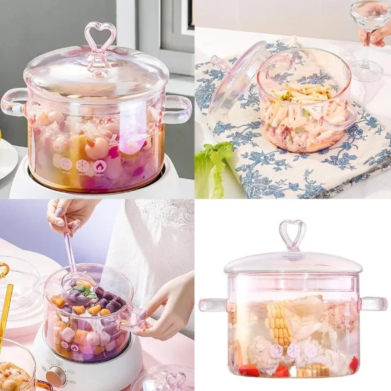 Marmite à soupe en verre esthétique, ustensiles de cuisine, degré binaural, casserole à pâtes, cuisson au Leurs oût, marmite, accessoires de cuisine, outil