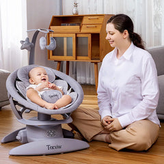 Chaises à bascule électriques pour bébé, chaise apaisante pouvant s'allonger ou s'asseoir balançoire pour bébé électrique 180 °   Siège rotatif, bascule multi-vitesses pour bébé