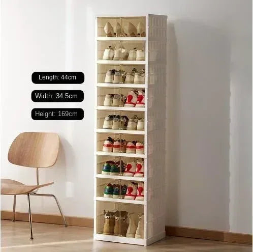 Organisateur de étagères à chaussures pliables pour placard, boîte de rangement de chaussures pliables en plastique, transparente, empilable avec assemblage facile
