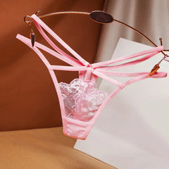 Perspective sexy sous-vêtements pour femmes dentelle mode ceinture croisée groupée string brodé string filles slips dames transparent