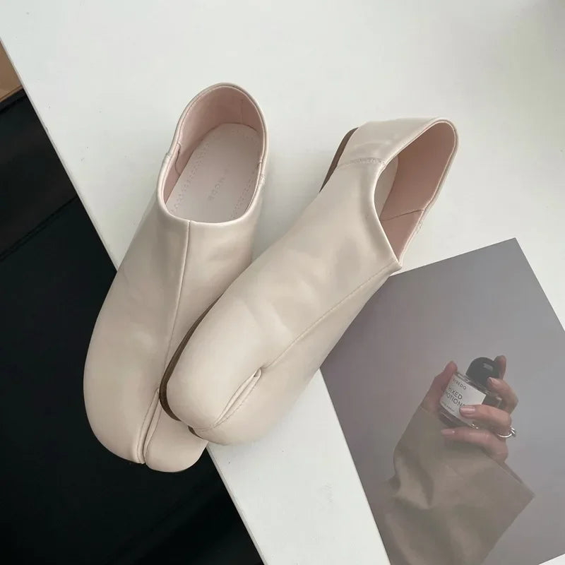 Bailamos-Mocassins en cuir souple pour femmes, Mules à enfiler, Fendu rond, Lazy Shallow, Mules à bride arrière, Chaussures plates, Tabi Ninja