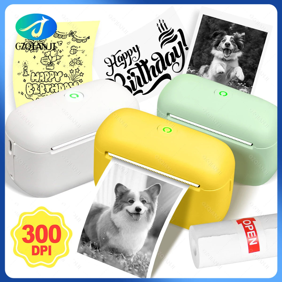 304DPI imprimante thermique de poche Bluetooth Mini imprimante Photo Portable sans fil iOS Android impression et 57mm rouleaux de papier de couleur blanche