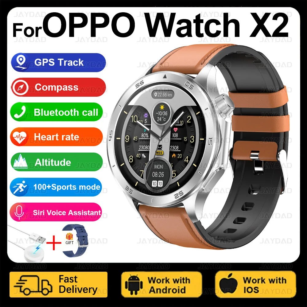 2025 nouveau pour montre OPPO X2 montre intelligente GPS sport piste fréquence cardiaque musique Bluetooth appel IP68 étanche AMOLED montre intelligente