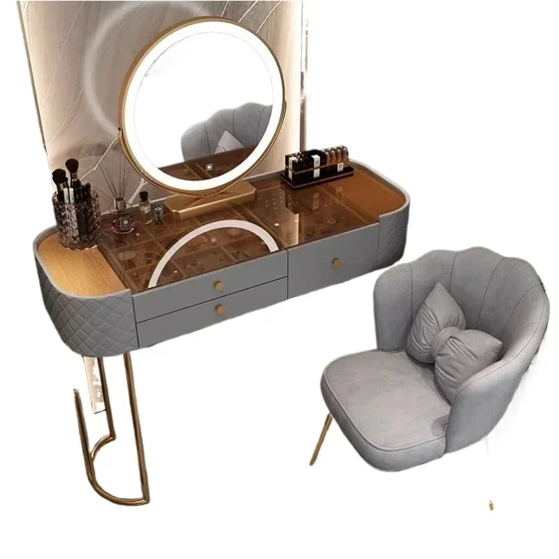 Miroir de maquillage de luxe avec lumière LED, meuble de rangement pour chambre à coucher, salon