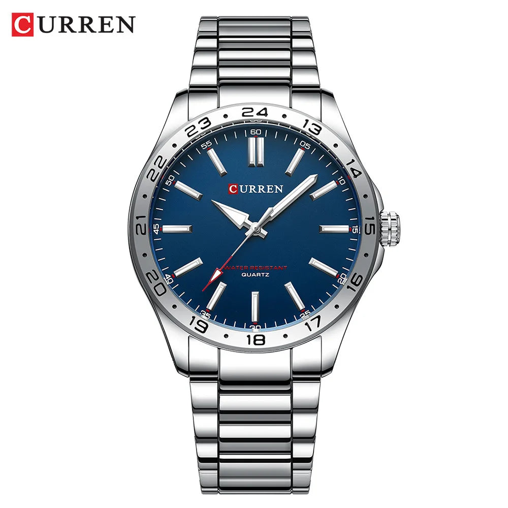CURREN 8452 hommes montre à Quartz Simple mode loisirs affaires horloge noir argenté bracelet en acier inoxydable montre-bracelet pour homme