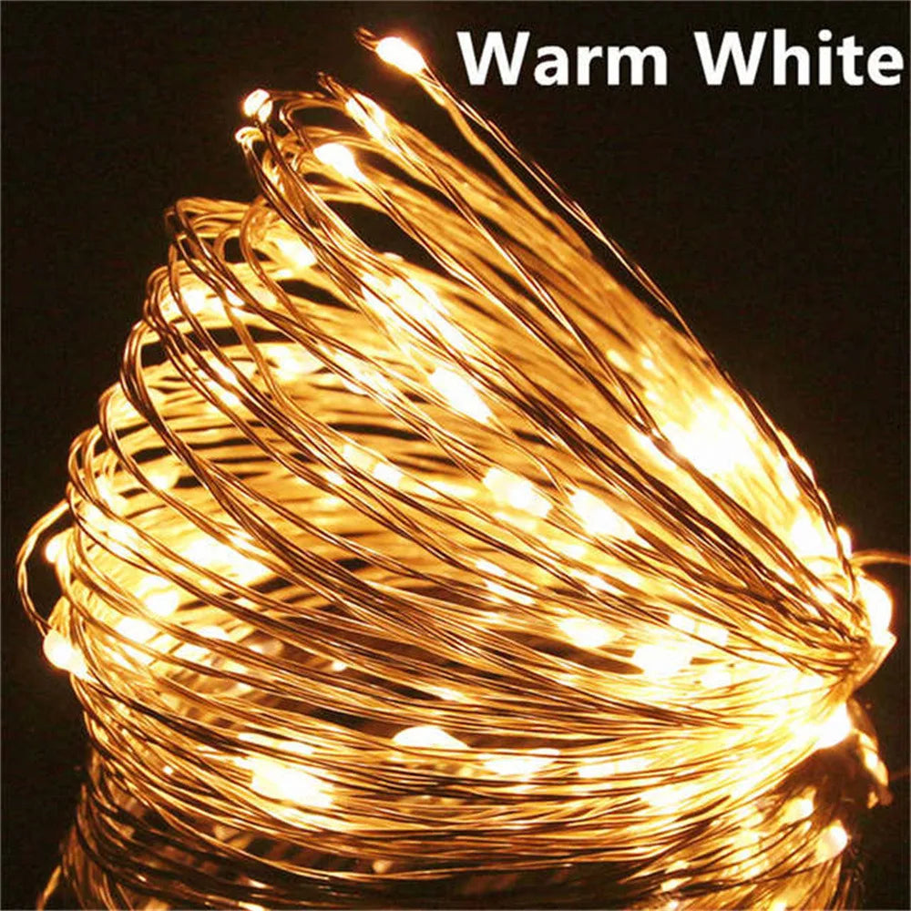 Guirlande lumineuse LED USB 10/20/30M, fil de cuivre et d'argent, guirlande lumineuse féerique étanche pour noël, décoration de fête de mariage