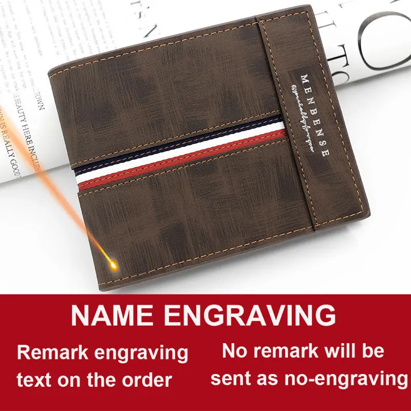 2024 New Short Men Wallets Slim Card Holder Name Print Male Purses Luxury PU Leather Coin Pocket High Quality Small Men's Wallet