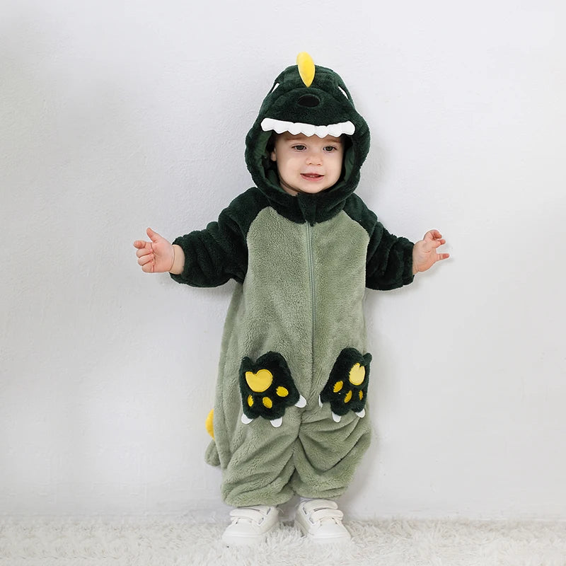 Joli dinosaure nouveau-né bébé fille vêtements body en peluche doux chaud enfant en bas âge combinaison Halloween enfant infantile pyjamas salopette fermeture éclair