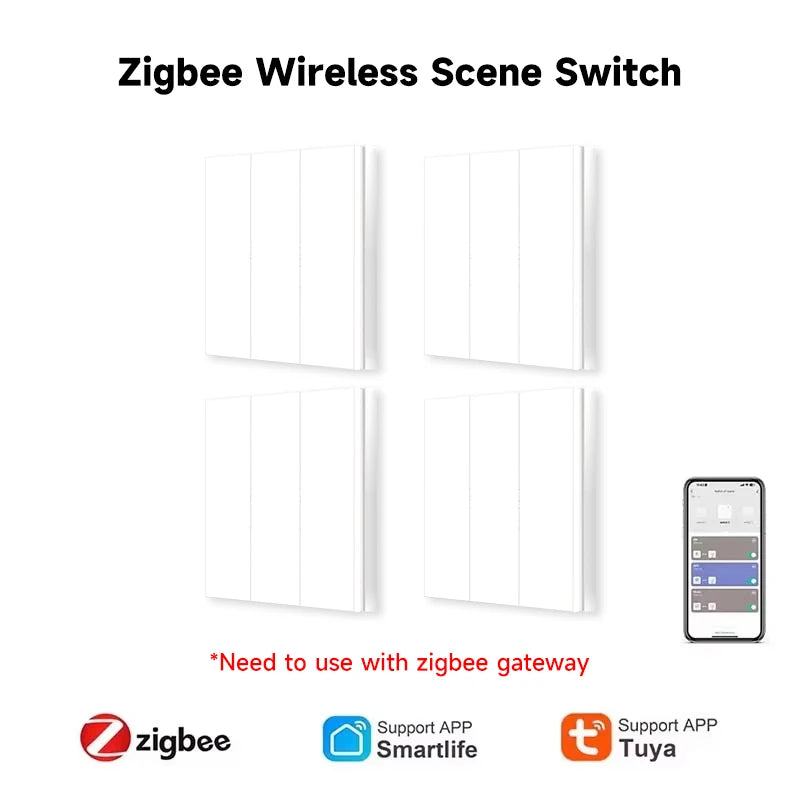 Tuya – interrupteur de scène intelligent sans fil ZigBee, 6 gangs, bouton poussoir, contrôleur, contrôle par application, clavier, panneau autocollant de scène, vie intelligente