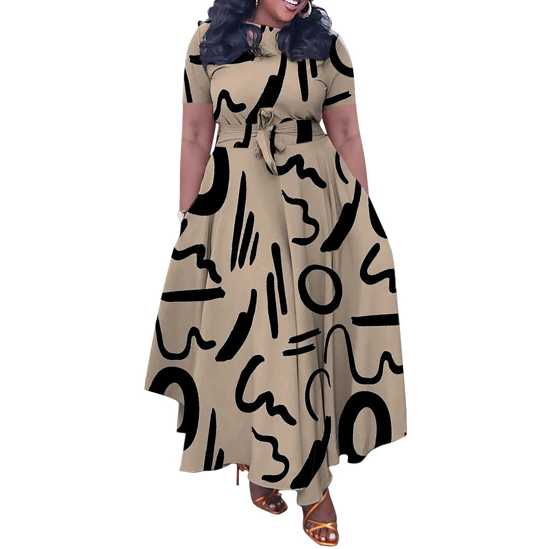 Robe décontractée à manches courtes pour femmes, tenue de bureau, mode printemps-été, ample, imprimée, à lacets, 2024