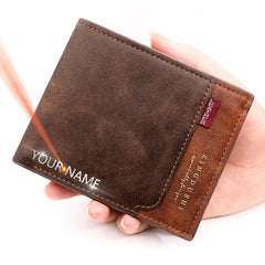 Portefeuilles courts pour hommes avec gravure de nom gratuite, porte-cartes classique, sac à main simple pour homme, poche à monnaie à fermeture éclair, pinces à billets, haute qualité, nouveau