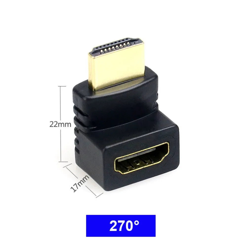 Adaptateur 4K compatible HDMI, adaptateur à angle droit de 90 degrés, convertisseur de connecteur coudé mâle à femelle de 270 degrés