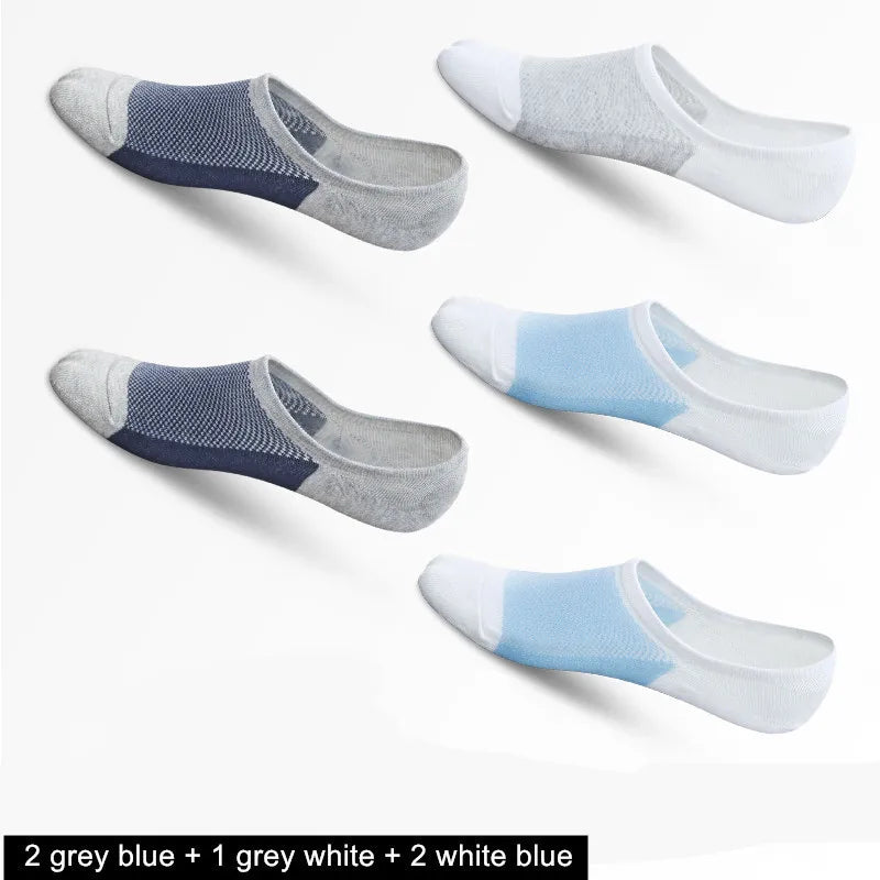 5 Pairs No Show Men Boat Socks Summer Non-Slip Silicone Invisible Cotton Socks Breathable Male Ankle Socks Slippers