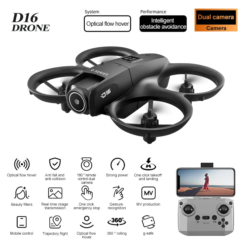 Xiaomi D16 Mini Drone double caméra 8K HDAerial avion évitement d'obstacles UAV fixe télécommande avion cadeau jouets 20000M