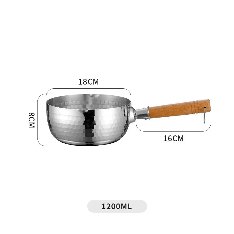 Casserole en acier inoxydable, manche en bois massif avec crochet, poêle à Sauce polyvalente avec becs verseurs, marmite à Sauce, marmite de cuisson