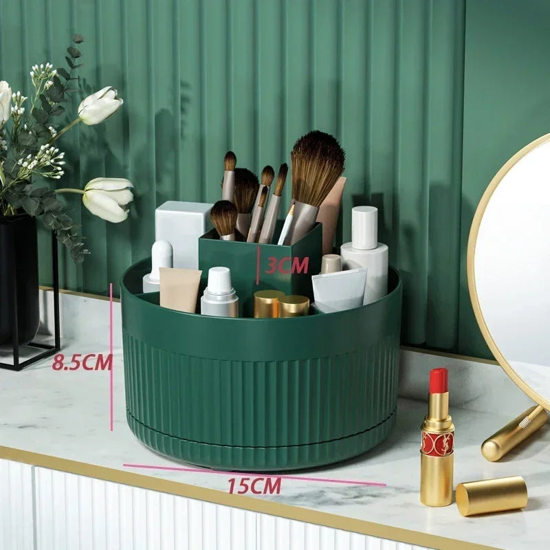 360 °   Boîte de rangement de maquillage rotative, organisateur de maquillage de bureau, porte-brosse cosmétique, rouge à lèvres, porte-crayon à sourcils, conteneur de bijoux