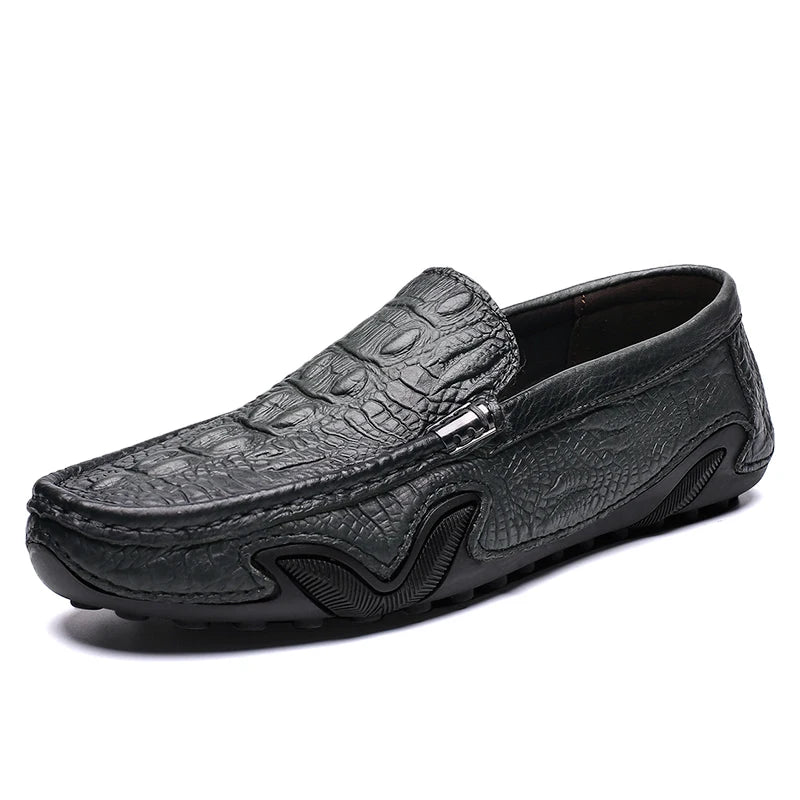 Mocassins de marque célèbre à motif Crocodile, chaussures en cuir véritable, chaussures décontractées à semelles épaisses, confortables et formelles