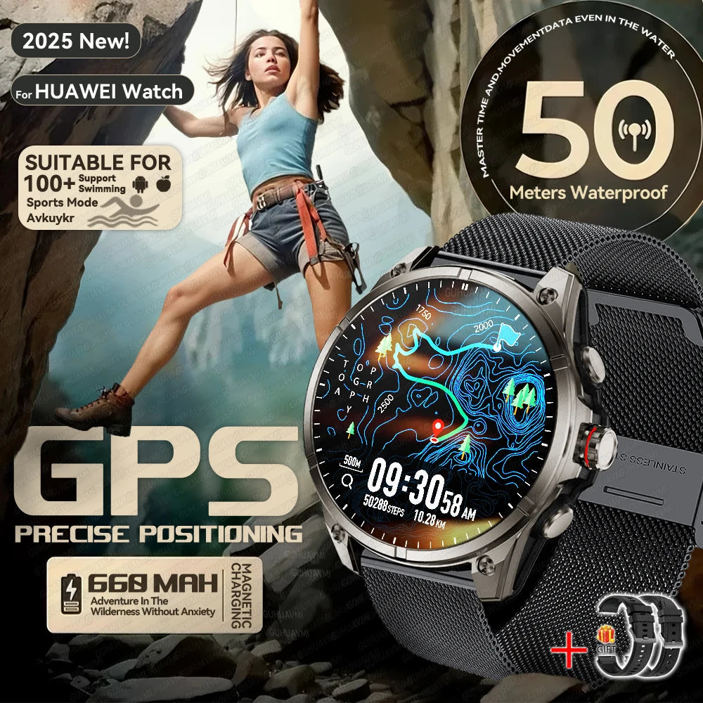 2025 nouvelles montres intelligentes GPS haut de gamme altimètre extérieur baromètre écran AMOLED boussole GPS intégrée sport militaire Smartwatch hommes