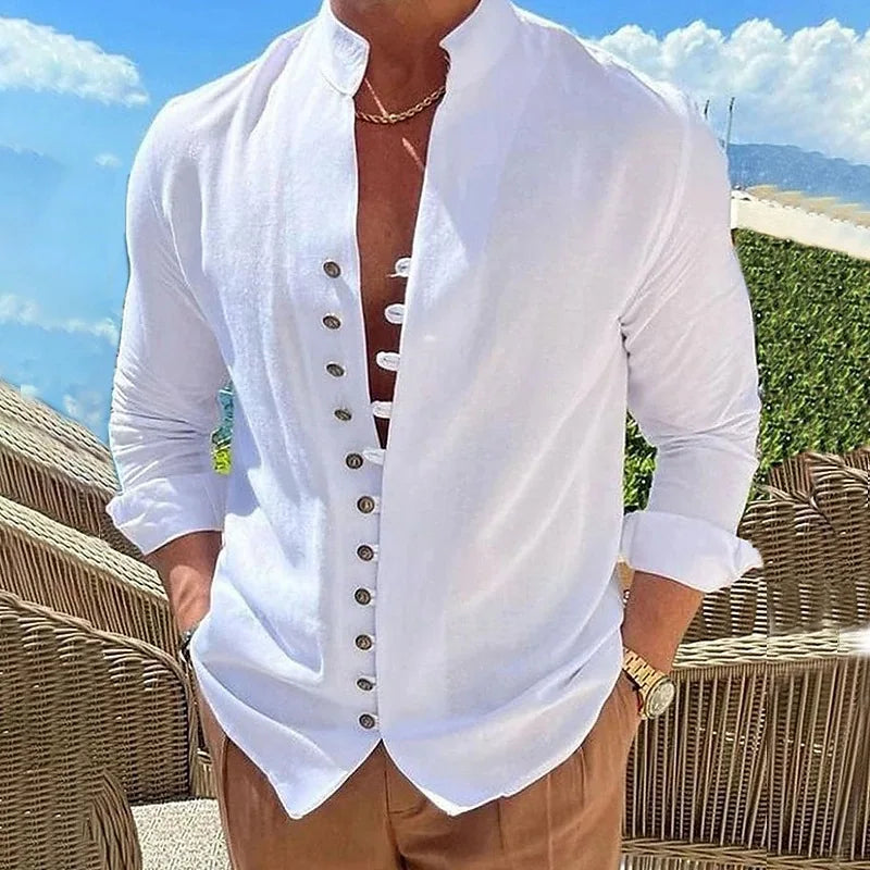 Nouveau Printemps Automne chemise décontractée lâche Hommes Couleur Unie Chemise À Manches Longues Chemises Boutons Vintage Grande taille