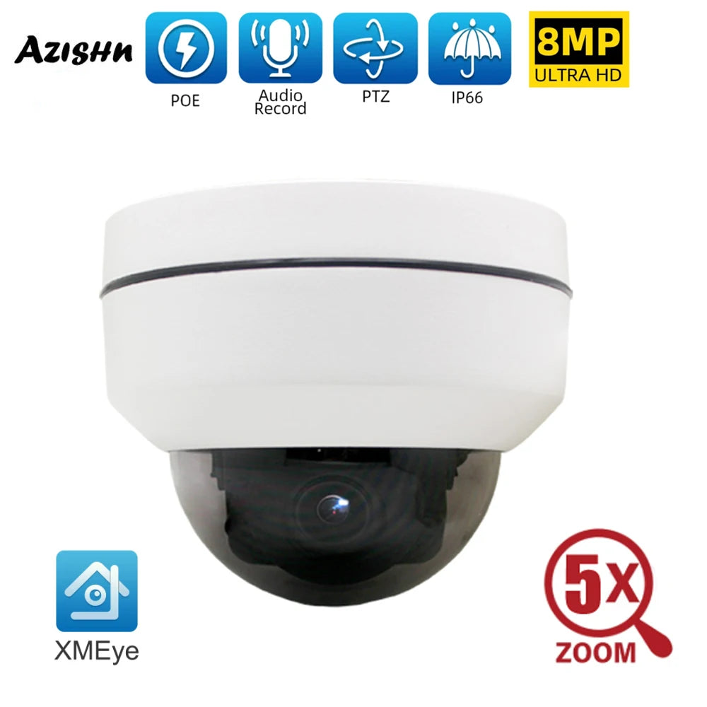 XMEYE-Caméra IP POE Ultra HD PTZ 4K, 8MP 5MP 4MP, anti-vandalisme, n'aime optique 5X, caméra de surveillance extérieure étanche en métal