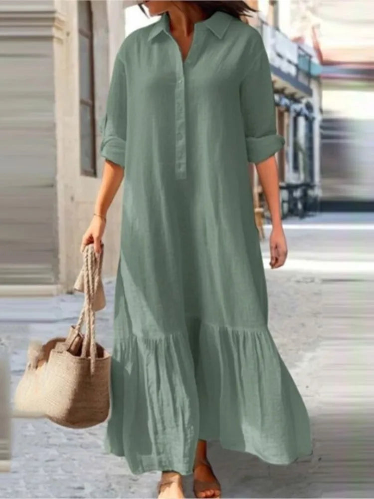 Robe décontractée à manches longues pour femmes, tenue de bureau, mode printemps-été, élégante, couleur unie, chemise, 2024
