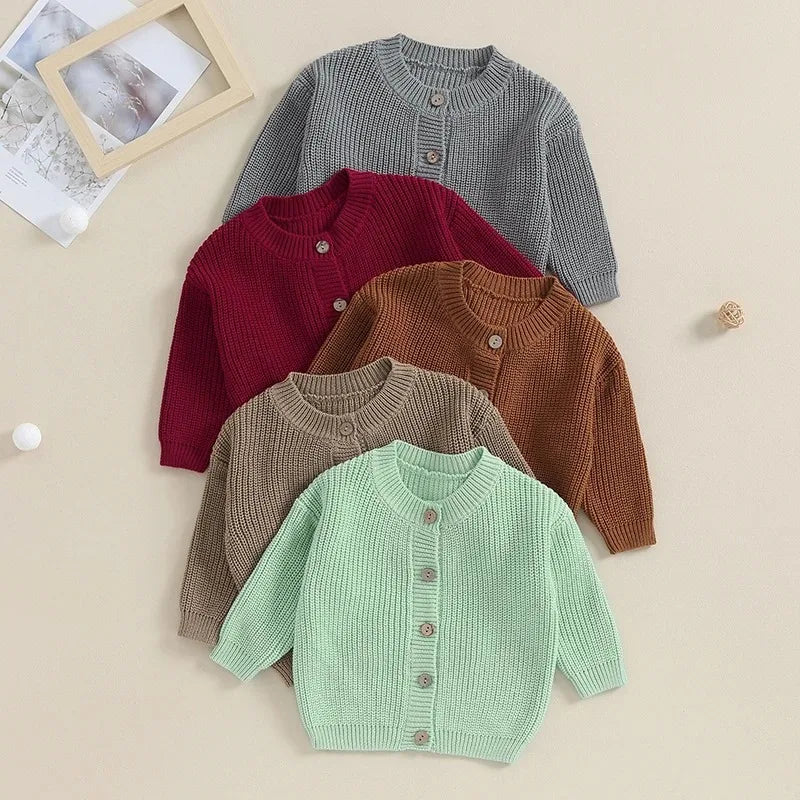Pull chaud pour nouveau-né garçon et fille de 0 à 18 mois, manteaux, couleur unie, boutons amples, manches longues, tricot, Cardigan, automne
