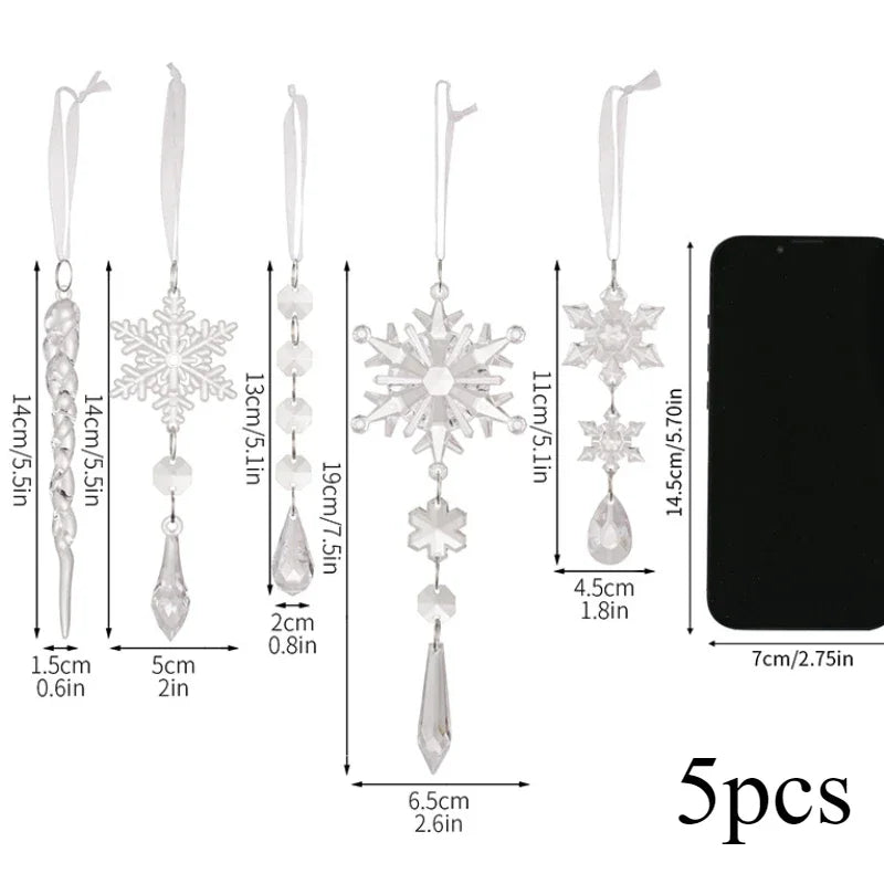 Flocon de neige en acrylique pour décoration de Noël, simulation de glace, arbre de Noël, ornement de confrontation, décorations pour la maison, cadeau de nouvel an, 2024, 2025, 5 pièces, 10 pièces