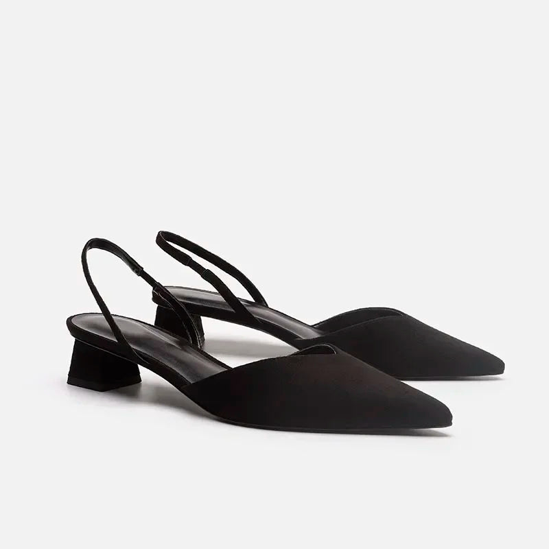 Été 2025 nouvelles femmes noir Baotou mode sandales femme talons pompes soie Sexy pointu Sandalias femme talons bas chaussures