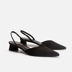 Été 2025 nouvelles femmes noir Baotou mode sandales femme talons pompes soie Sexy pointu Sandalias femme talons bas chaussures